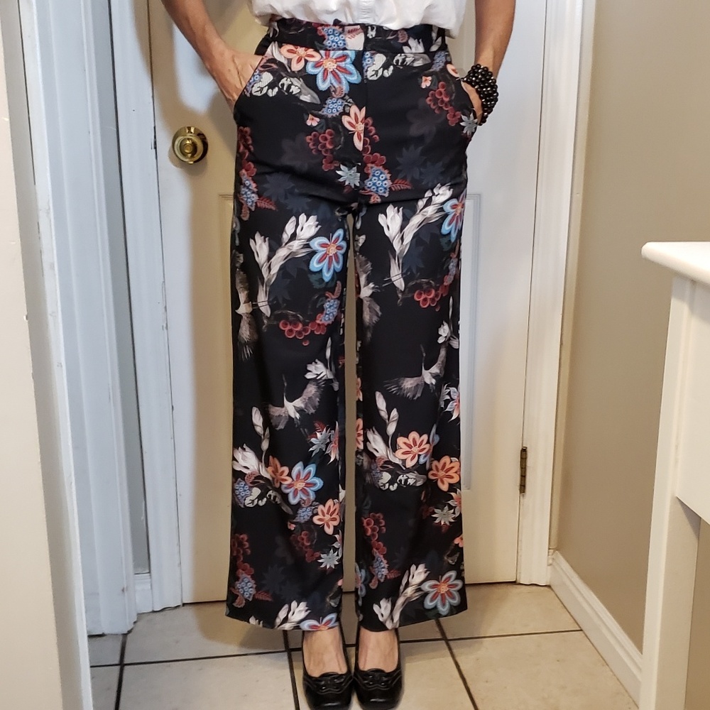 H&M black floral pants